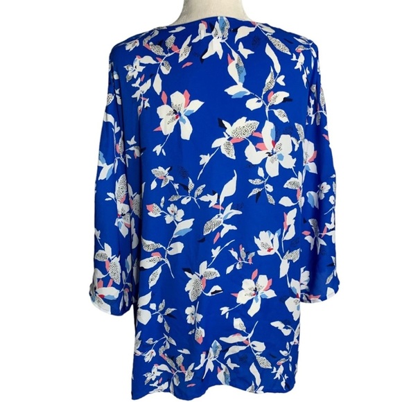 Prescott New York Blue Floral V-Neck Tunic Blouse – Size 14 – Bell Sleeves - Picture 5 of 11